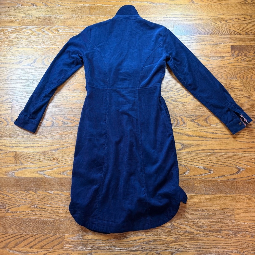 Maeve Anthropologie Navy Blue Corduroy Tie Front Boho Dress Womens Size 0 Fall - Picture 7 of 11